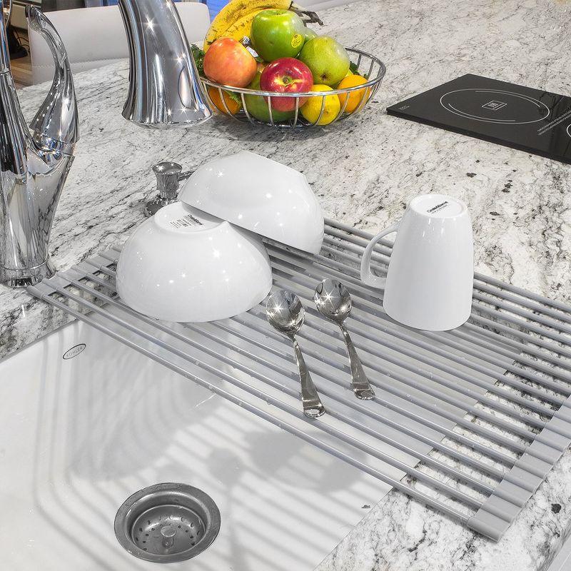 Gray Metal Foldable Over-Sink Dish Drying Rack