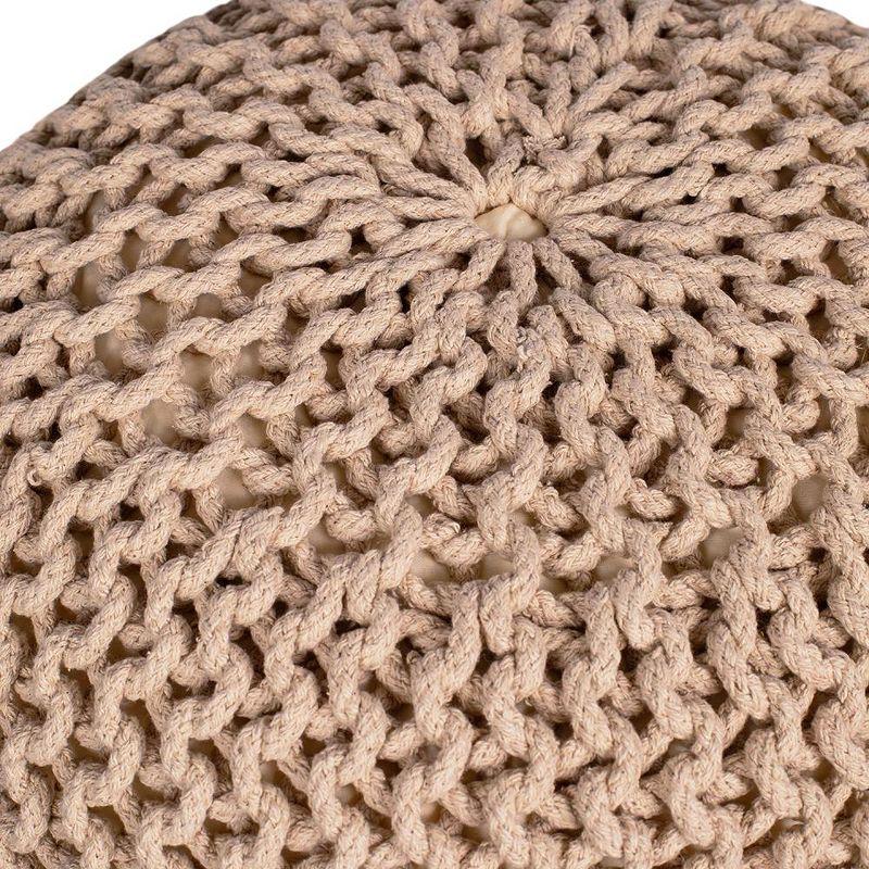 Natural Hand-Knitted Cotton Bean Bag Pouf - 19" Round