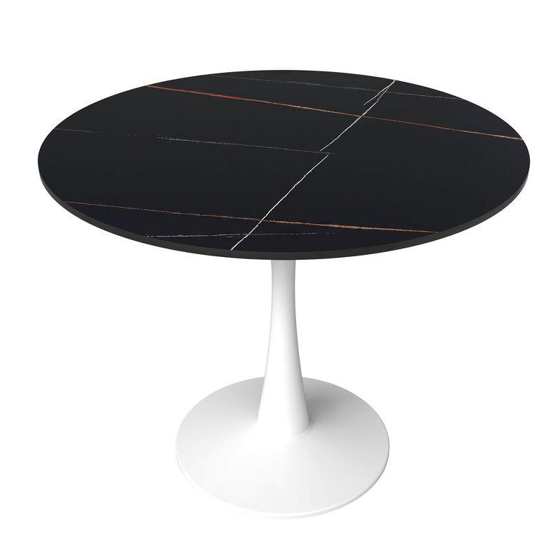 Bristol Round Black Marble Dining Table with White Pedestal Base