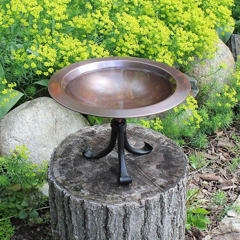 15'' Antique Copper Birdbath with Wrought Iron Tripod Stand