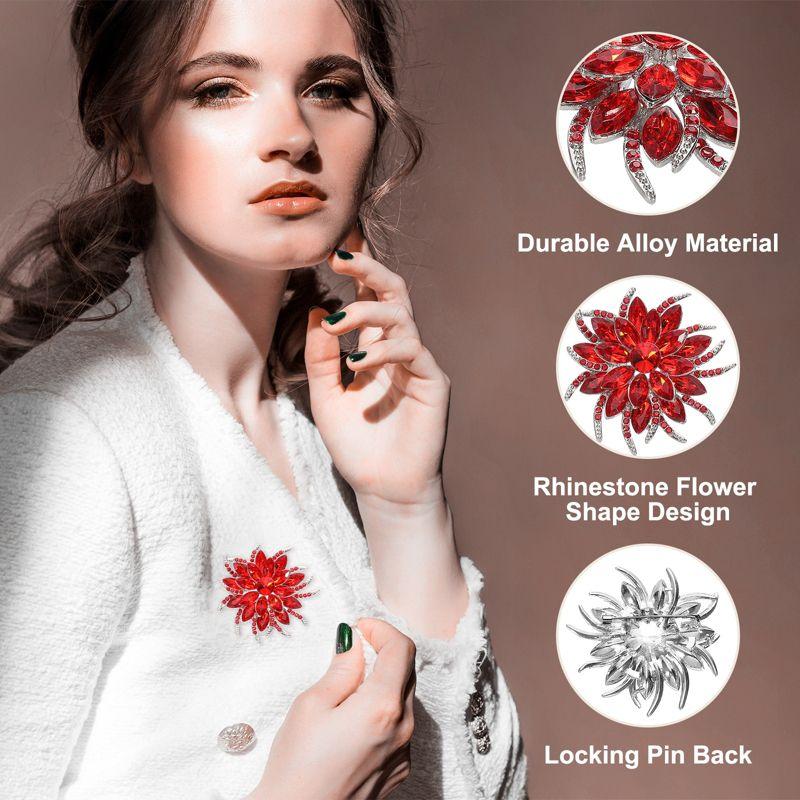 Unique Bargains Women's Rhinestone Flower Brooch Pin Red