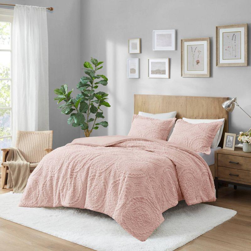 Madison Park Arya Embroidered Medallion Faux Fur Ultra Plush Comforter Set