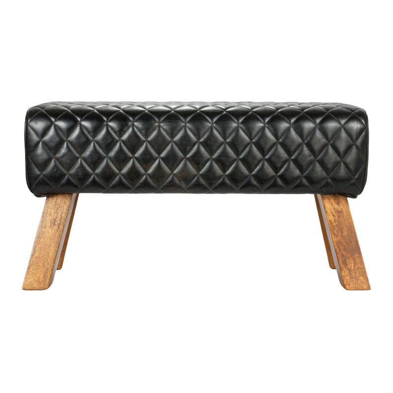 Storied Home Stitched Genuine Leather Bench Black