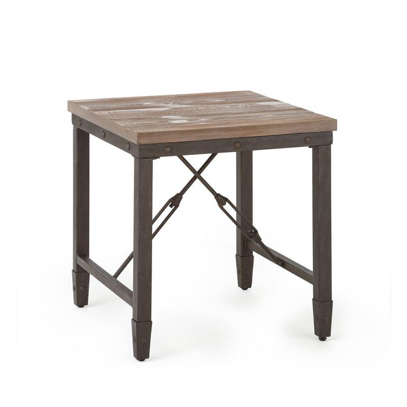 Jersey End Table Antique Oak - Steve Silver Co.: Industrial Style, 24-Inch Height, Pine Veneer, Iron Stretchers