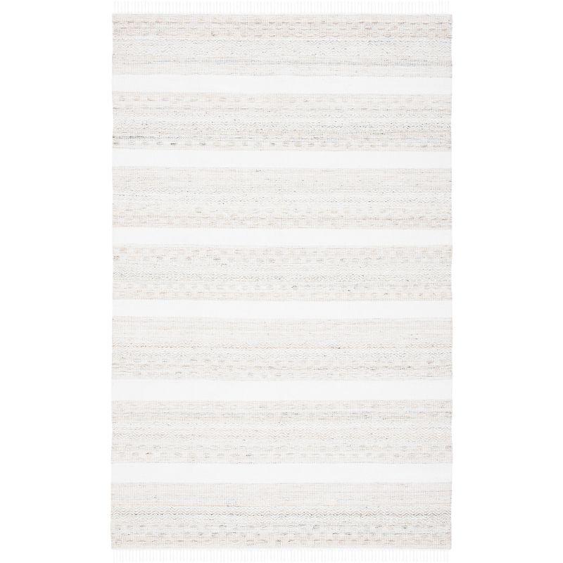 Ivory and Beige Striped Handwoven Wool Area Rug 6' x 9'