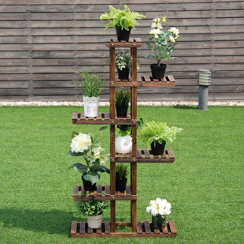 Costway 6 Tier 11 Pots Wooden Plant Flower Display Stand Wood Shelf Storage Rack Garden