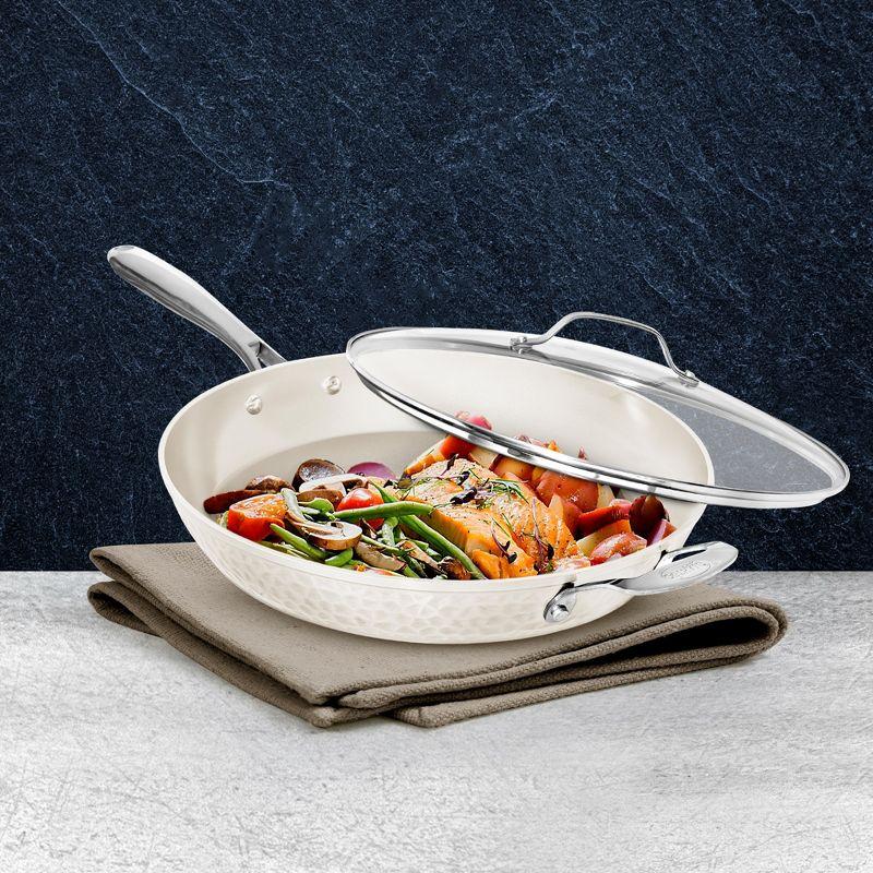 Gotham Steel Gotham Steel Hammered Cream Ultra Ceramic Nonstick Fry Pan with Lid
