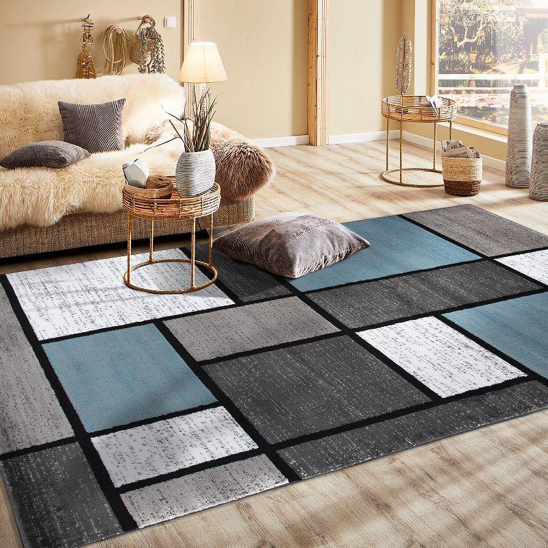 Modern Geometric Blue and Gray Easy-Care Synthetic Area Rug, 5' x 7'