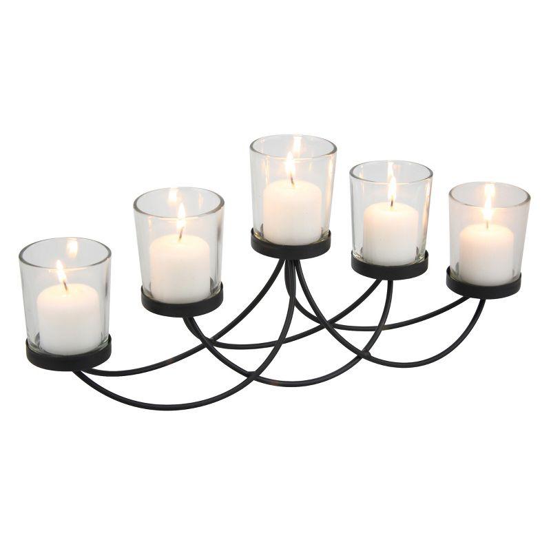 Black Metal and Glass 5-Light Scrolled Candelabra Centerpiece