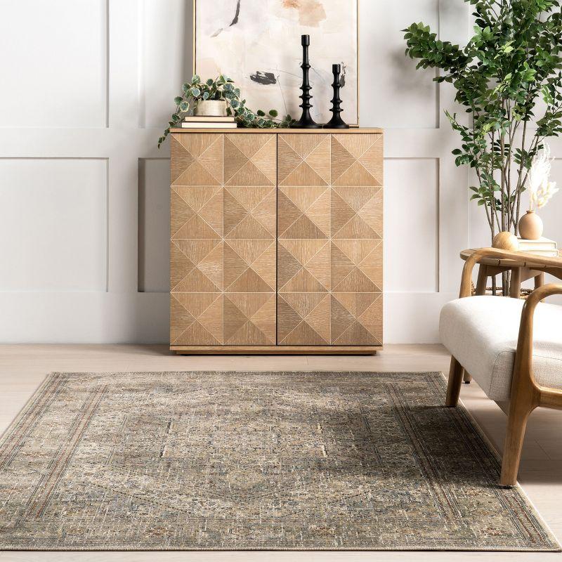 Beige Rectangular Synthetic Non-slip Medallion Area Rug