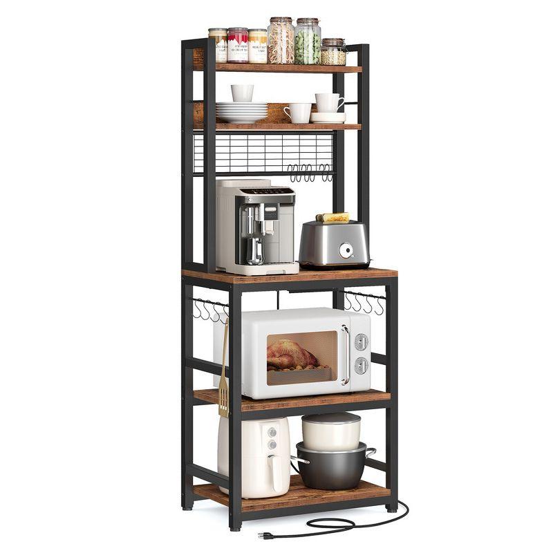 VASAGLE Rustic Brown and Black Adjustable Metal Bakers Rack