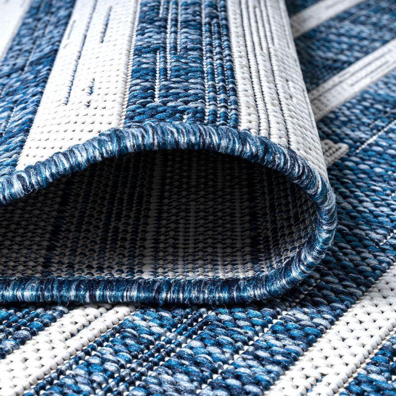 2'x8' Sukie Modern Offset Stripe Indoor/Outdoor Runner Rug, Blue/Ivory - JONATHAN Y