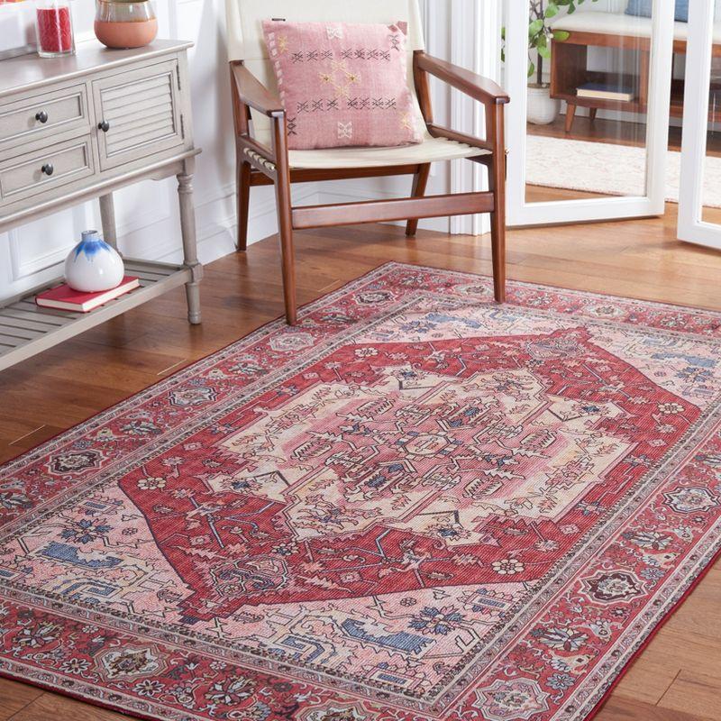 Modern Tucson Red Synthetic 3'x5' Machine-Washable Area Rug