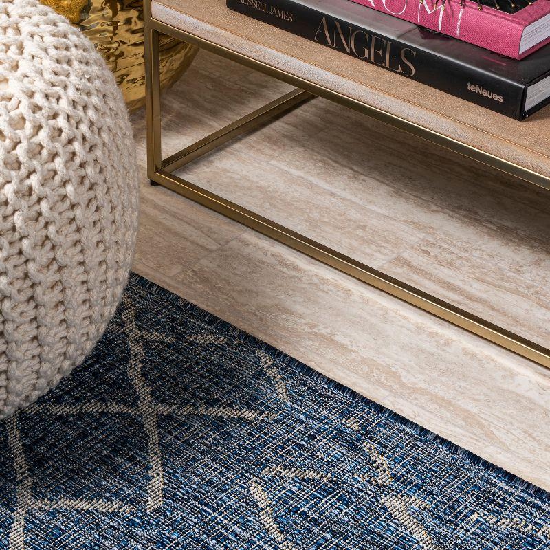 2'x8' Madaba Moroccan Trellis Indoor/Outdoor Runner Rug, Navy/Light Gray - JONATHAN Y