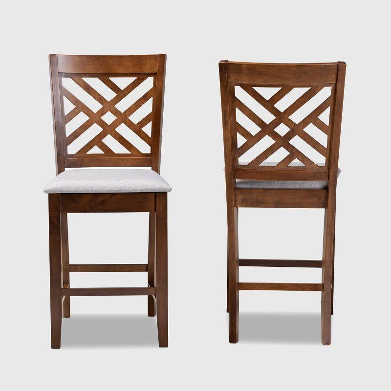 Set of 2 Caron Fabric Upholstered Wood Counter Height Pub Chair Set Gray/Walnut - Baxton Studio