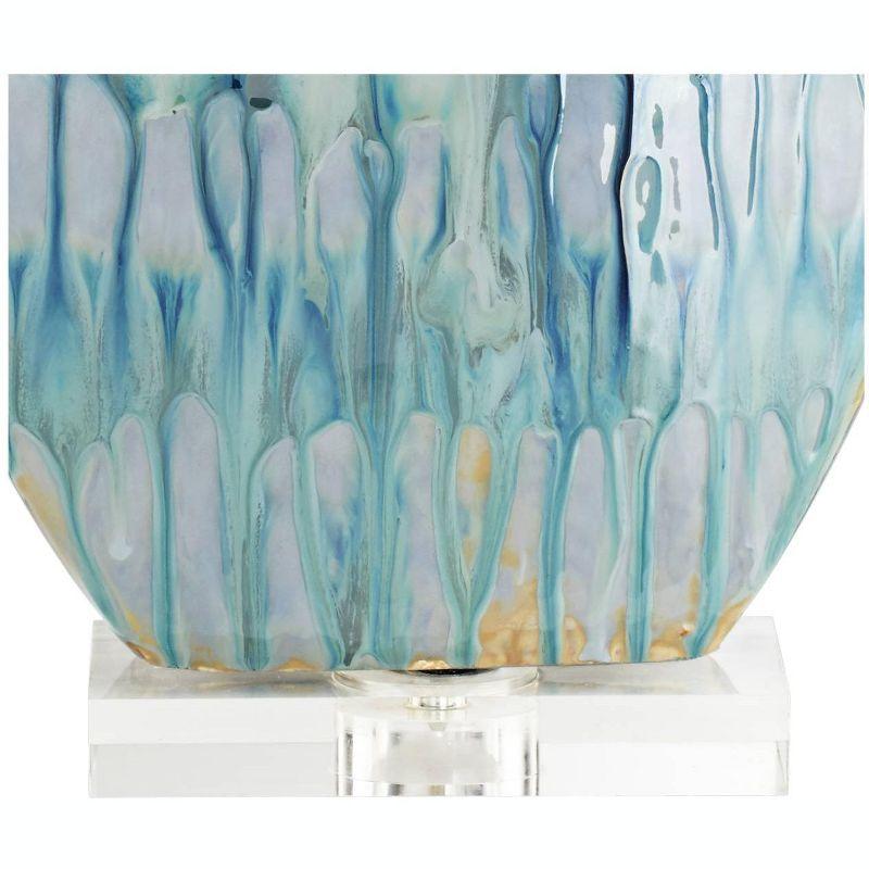 Possini Euro Design Mia 25" High Mid Century Modern Coastal Table Lamp Blue Drip Ceramic Single Off-White Shade Living Room Bedroom (Colors May Vary)