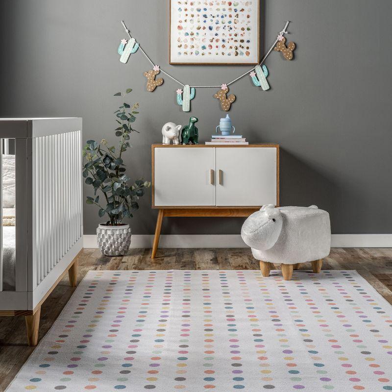 Ivory Polka Dot Washable Kids Area Rug