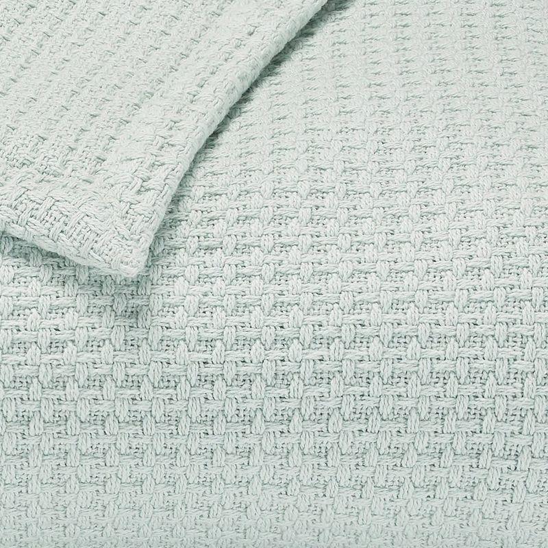 Coastal Knit King-Sized Cotton Blanket in Aqua