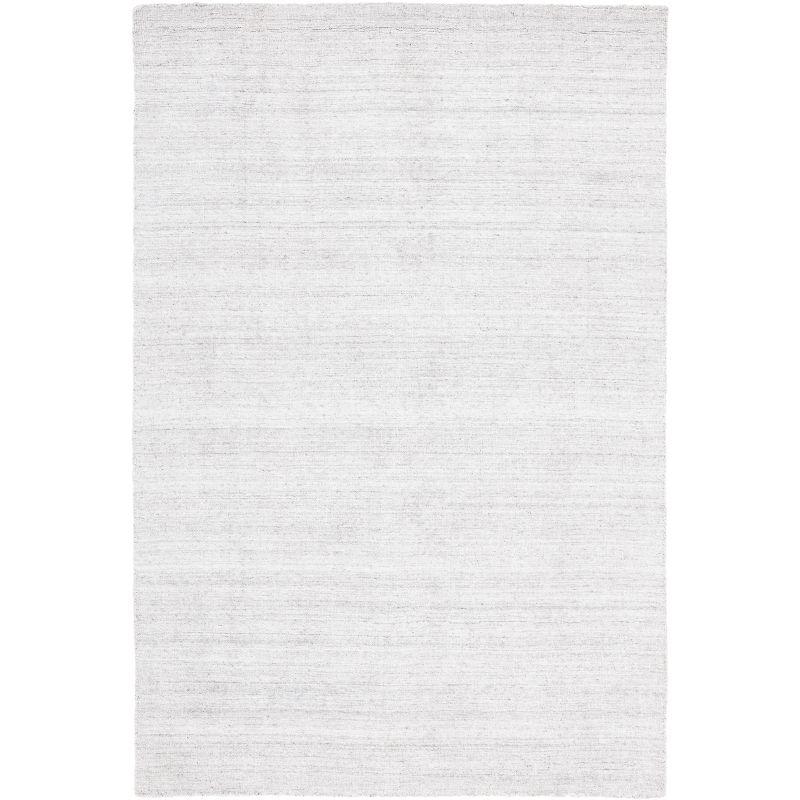 Light Grey Hand-Knotted Wool and Viscose Area Rug