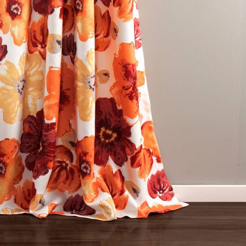 Red and Orange Floral Blackout Grommet Drapes, 52"x84"