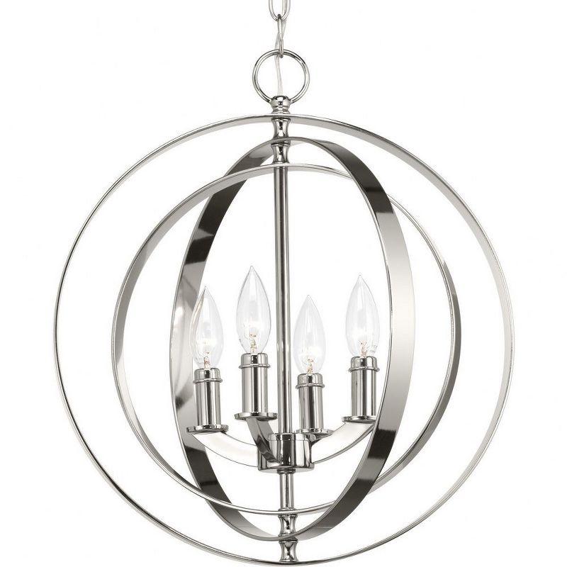 Progress Lighting Equinox 4-Light Foyer Pendant, Polished Nickel, Oval, Steel, Interlocking Rings, Canopy Included