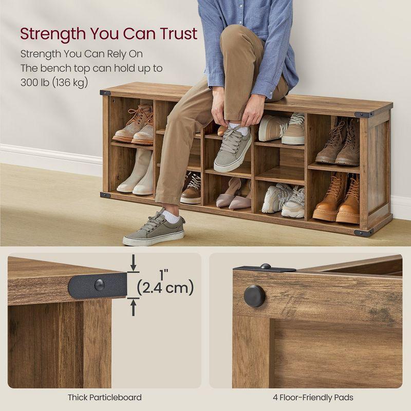 Shoe Bench, Shoe Storage Bench with 15 Compartments, Adjustable Shelves, Entryway Bench