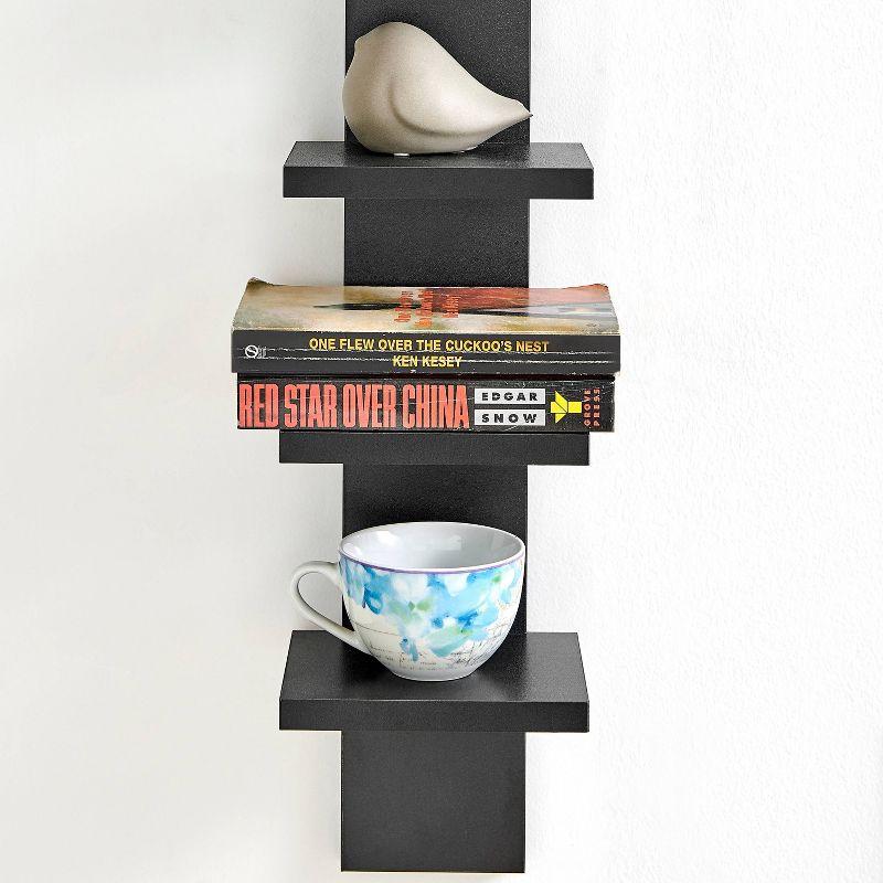 Danya B. 30" x 6" Slim Vertical Column Wall Shelf Black: Mid-Century Modern Laminated MDF, Iron Hardware, 5 Tiers