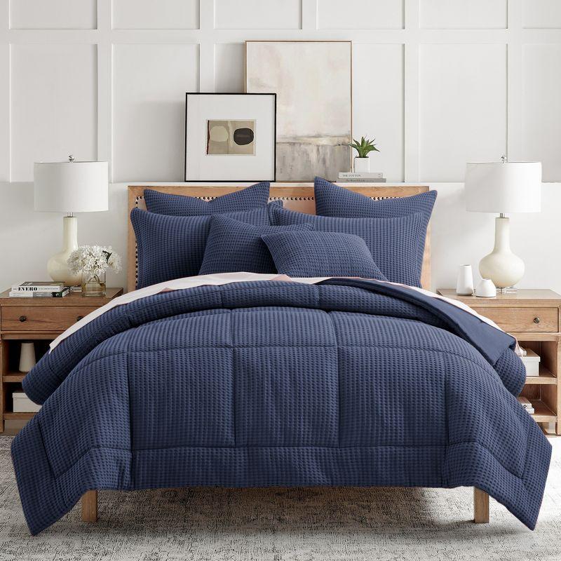 Navy Twin Cotton Waffle Comforter Set with Shams