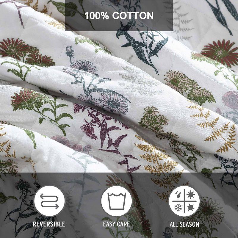 White Cotton Reversible Floral Full Quilt Set