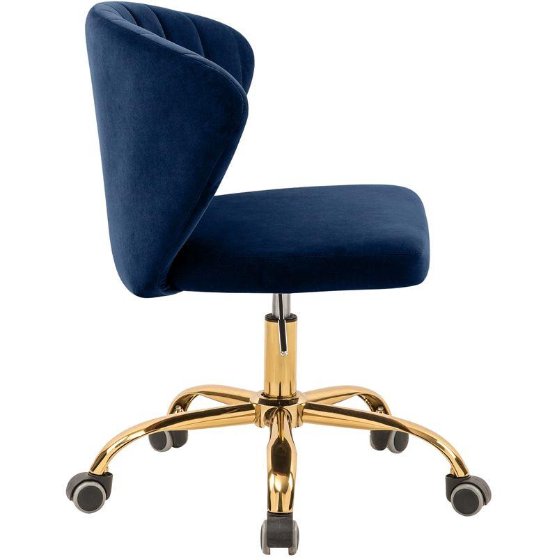 Meridian Furniture Finley Swivel Adjustable Navy Velvet and Gold Office Chair