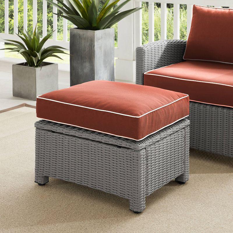 Bradenton Sangria and Gray Outdoor Wicker Ottoman with Cushion