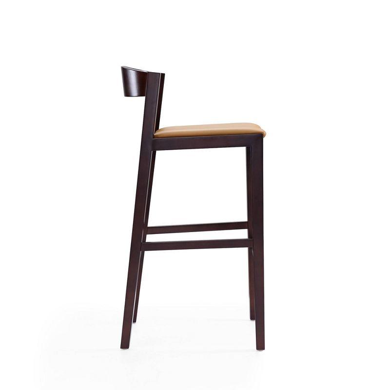 Camel Faux Leather and Dark Walnut Beech Wood Barstools, Set of 2