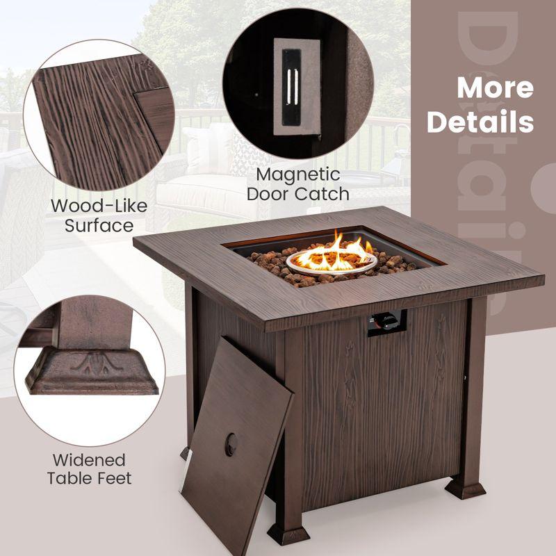 Tangkula 32" Propane Fire Pit Table 50,000 BTU Outdoor Propane Gas Fire Table with Wood-like Tabletop Lid and Lava Rocks with PVC Cover