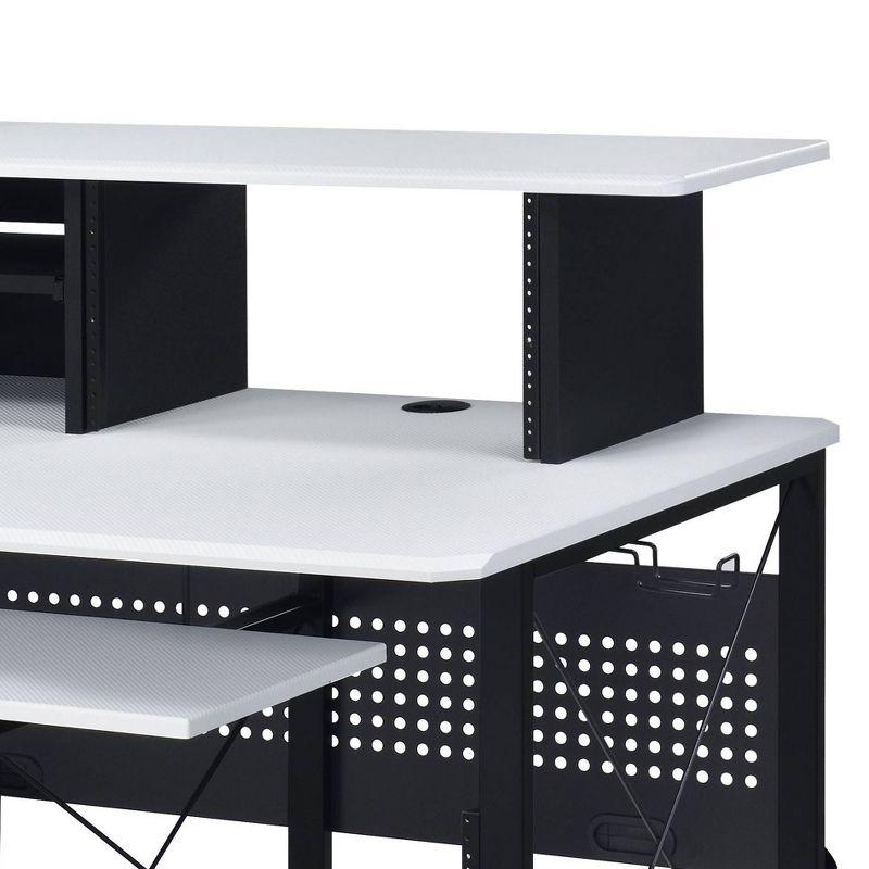 72" Megara Desks White and Black Finish - Acme Furniture: Metal Frame, Wood Surface, Open Storage Shelf