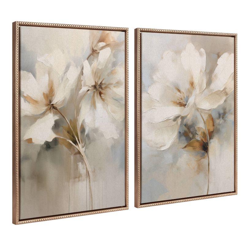 Kate & Laurel All Things Decor (Set of 2) 23"x33" Sylvie Beaded Botanical Floral 1 and 2 Framed Arts by The Creative Bunch Studio Gold