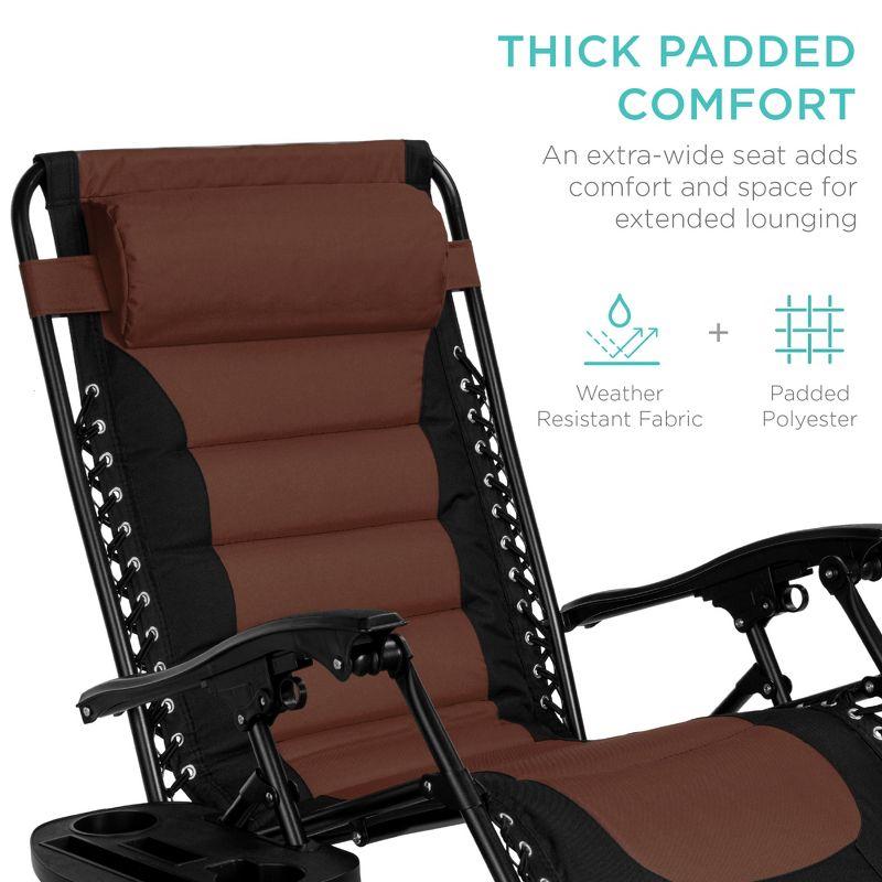 Oversized Padded Zero Gravity Lounger with Side Tray - Black/Brown