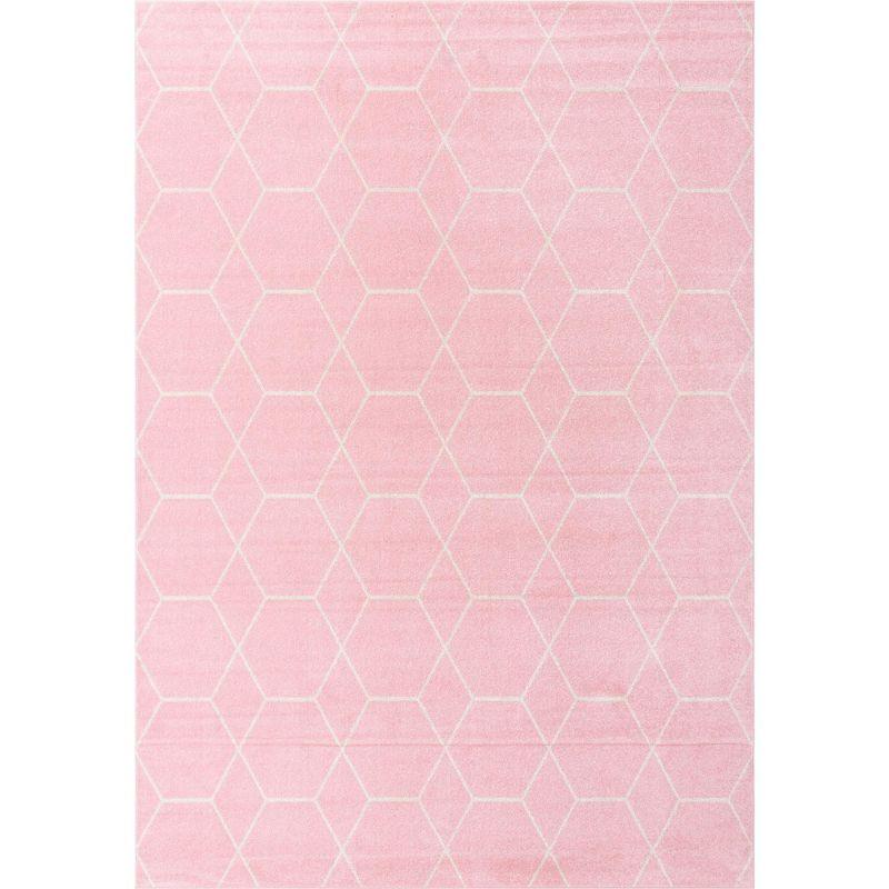 Light Pink Lattice Frieze 10' x 14' Synthetic Area Rug