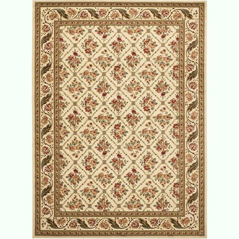 Ivory Floral Rectangular Medium Pile Area Rug