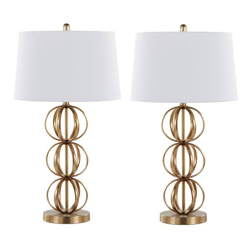 White and Gold 29.5" Metal Table Lamp Set with Linen Shade