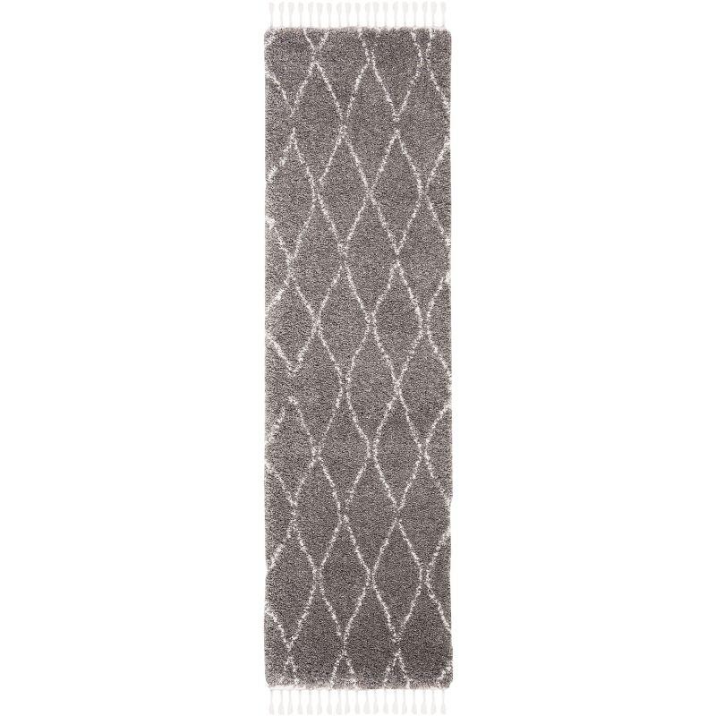 Moroccan Fringe Shag MFG328 Power Loomed Indoor Runner Rug - Grey/Ivory - 2'2"x8' - Safavieh