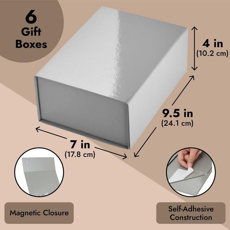 Stockroom Plus 6 Pack Magnetic Gift Boxes with Lids, 9.5x7x4 Inches for Birthday, Wedding, Groomsman and Bridesmaid Proposal Box, Gray