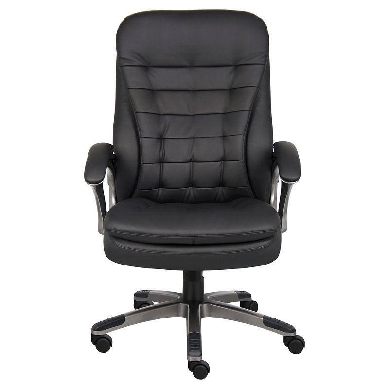 Boss Office Products High Back Executive Chair with Pewter Finished Base/Arms Black: Swivel, Adjustable, Metal Frame