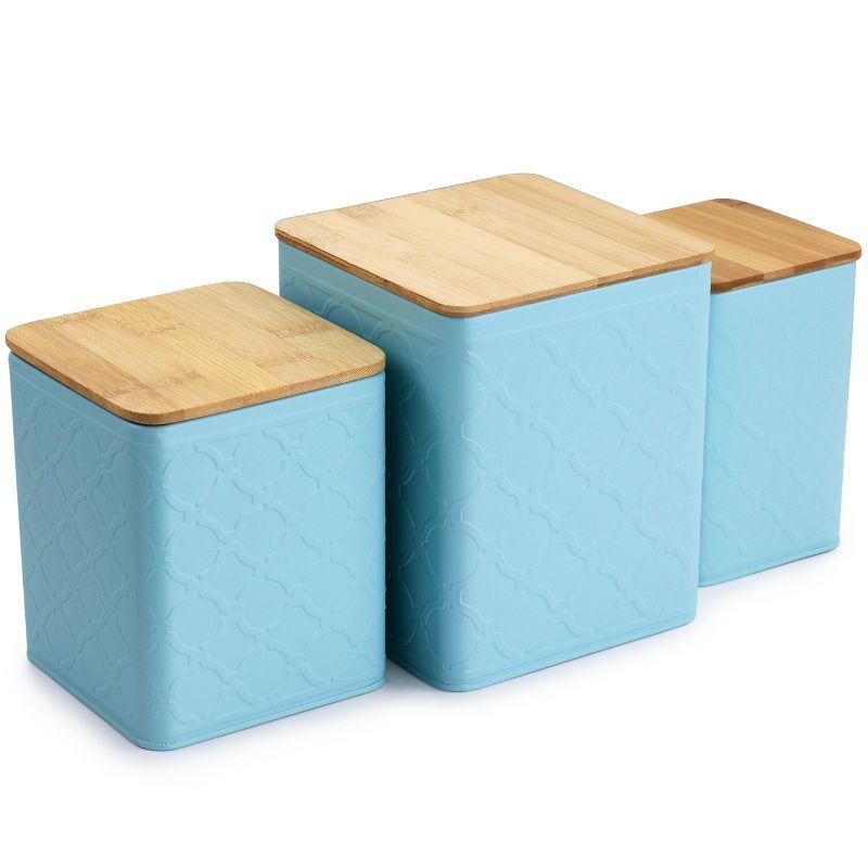 MegaChef 3 Piece Square Iron Canister Set in Turquoise