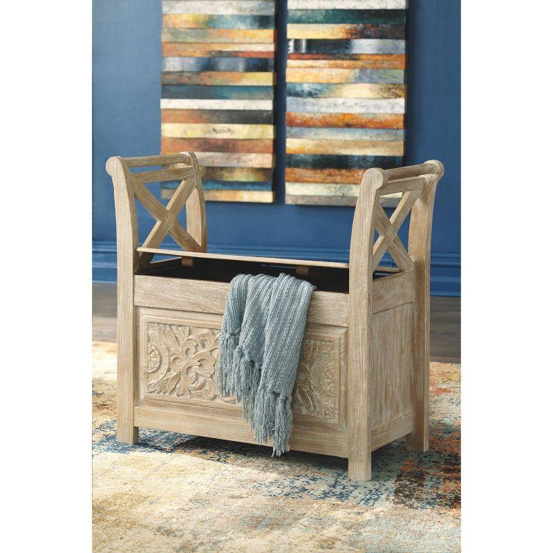 Fossil Ridge Accent Bench Whitewash - Signature Design by Ashley: Modern Storage Ottoman, Entryway Furniture
