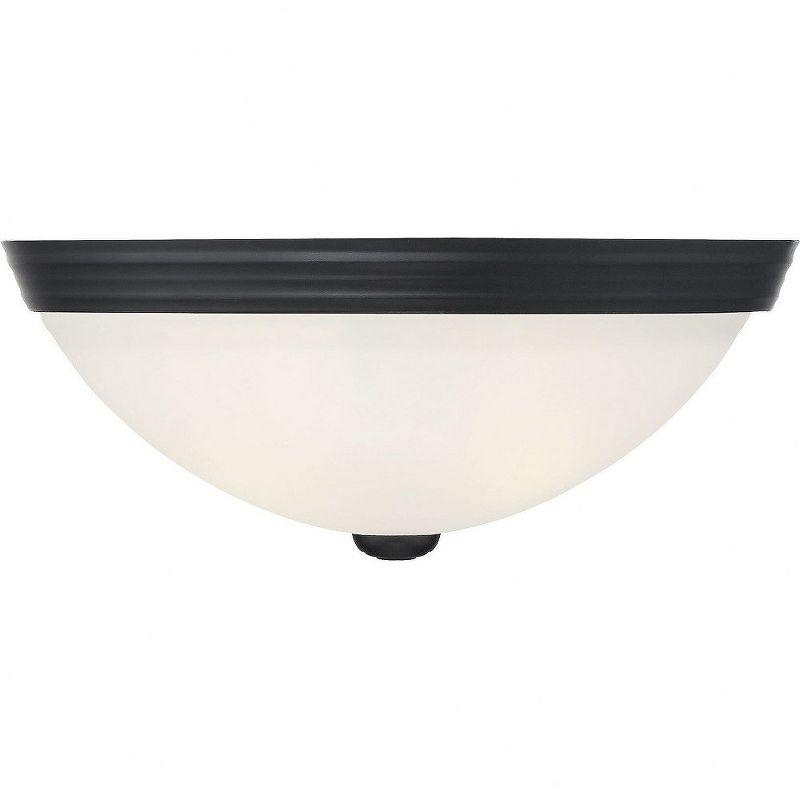 13" Black Nickel Flush Mount with White Etched Glass Shade