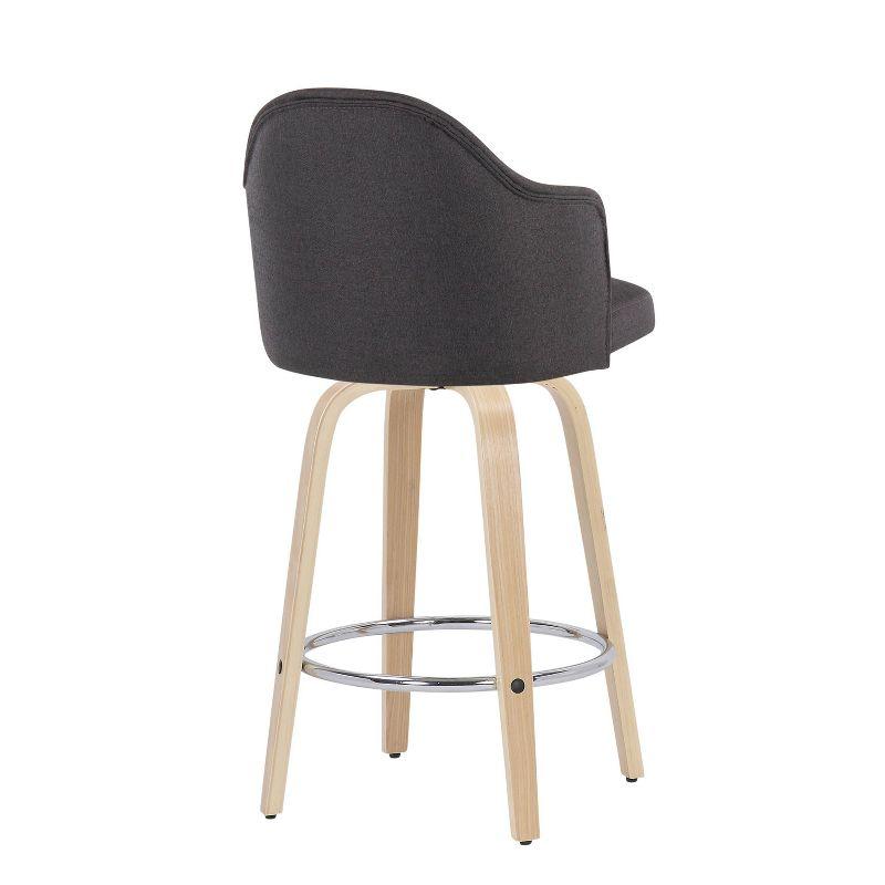 LumiSource Set of 2 Ahoy Polyester/Metal/Wood Counter Height Barstools Natural/Chrome/Charcoal