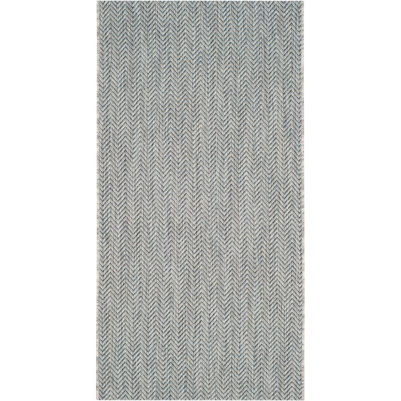 Aqua and Grey Non-slip Synthetic Indoor/Outdoor Runner Rug