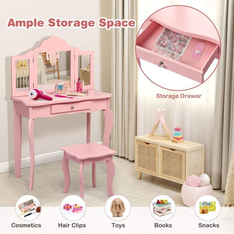 Infans Kids Vanity Table & Stool Princess Dressing Make Up Play Set for Girls Pink