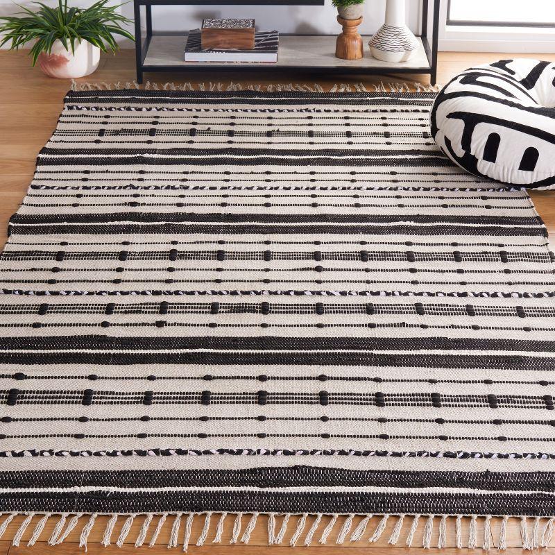 Boho-Chic Black Stripe Hand Woven Wool-Cotton Area Rug