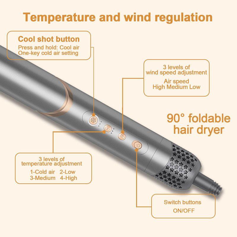 Dryhsip 5-in-1 Foldable Hair Dryer Brush, Ionic Hot Air Styler for Curling/Straightening/Volumizing, 3 Heat/Speed Settings, Travel-Friendly, Gray